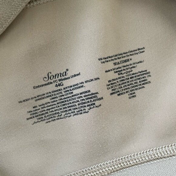 Soma 44G Bra Warm Amber Nude Tan Embraceable Wireless Unlined Full Coverage - Picture 9 of 9